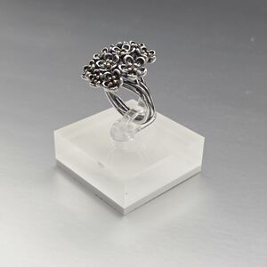 Pandora Retired 14kt And SS "Forever Bloom Ring" With Black Spinel Size 7
